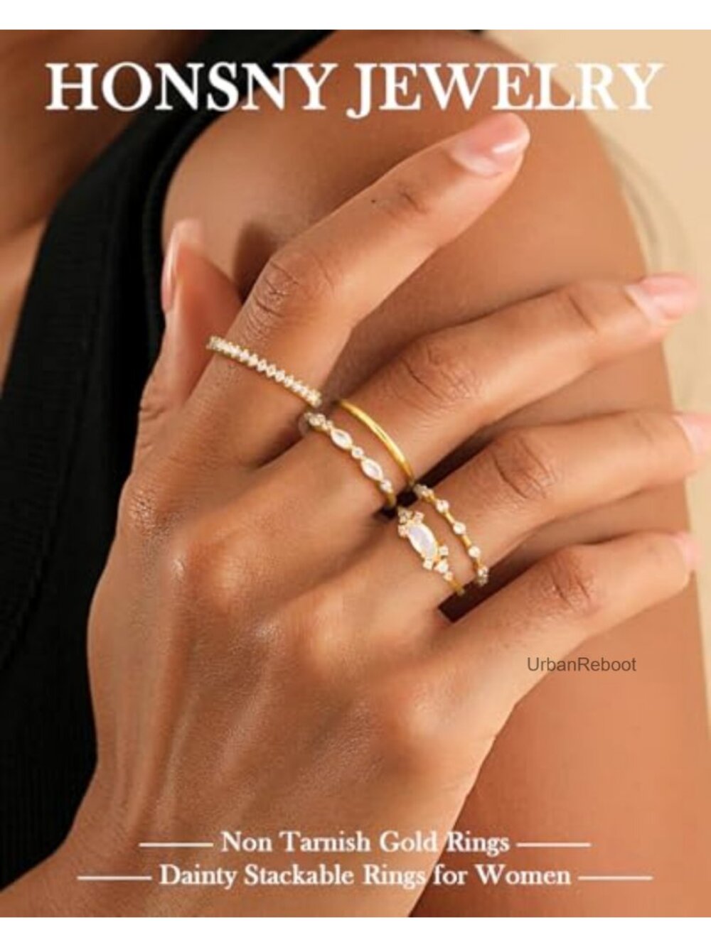 14k Gold Plated Stackable Rings for Women Cubic Zirconia Wedding Band Set